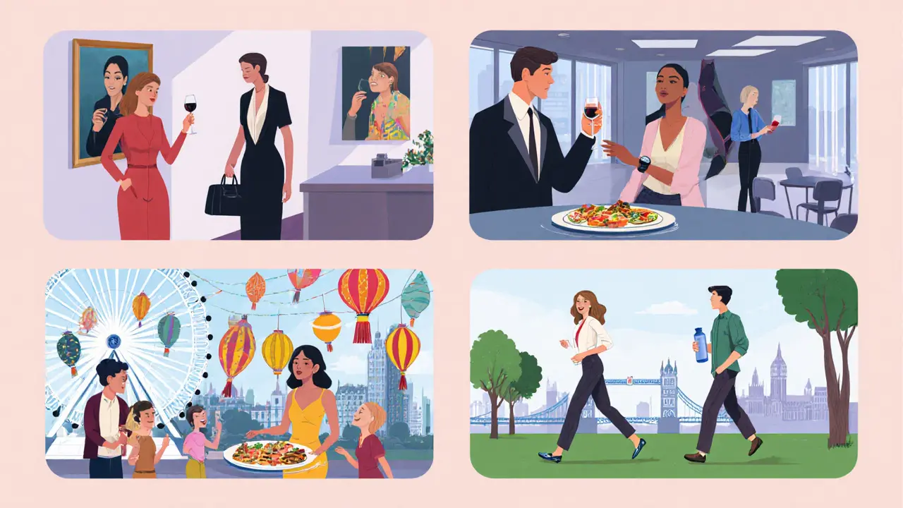 Four illustrated vignettes showing different Eurogirl types: creative, professional, socialite, and minimalist.