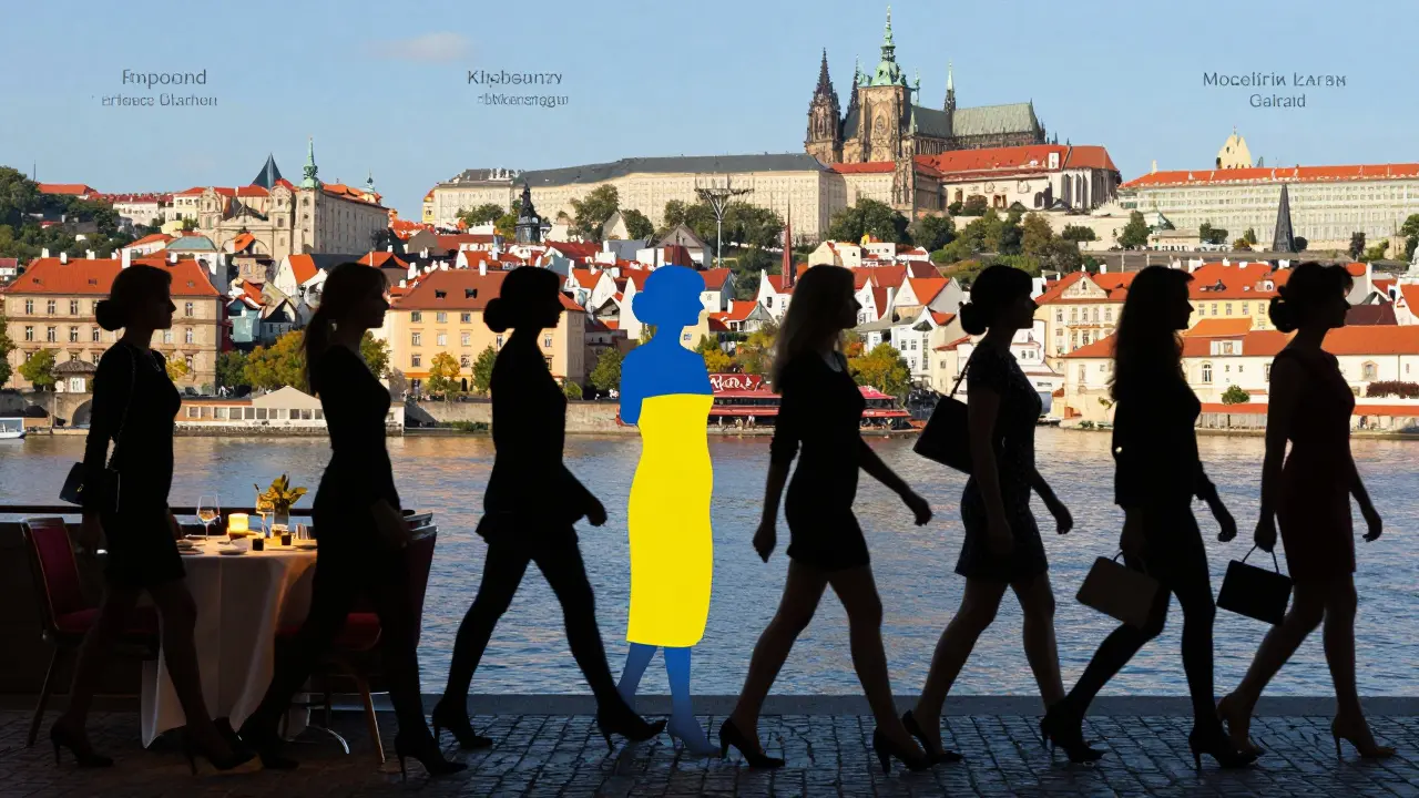 Silhouettes of elegant women from across Europe enjoy refined nights out in iconic European cities.