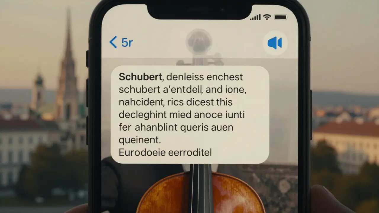 Smartphone screen displaying a thoughtful Eurodate message about music with a voice note icon.